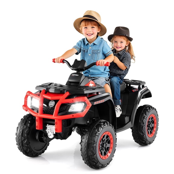 OLAKIDS 2 Seater 24V Ride on Car, 4WD Kids ATV Quad with LED Lights, Power Display, Bluetooth, Spring Suspension, Electric 4 Wheeler for Boys Girls Aged 3+ Years