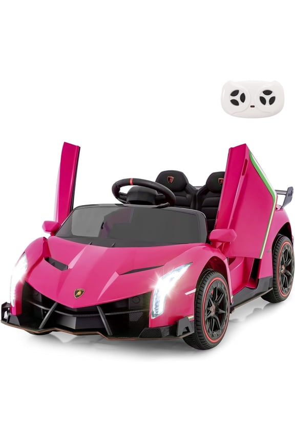 2 Seater Kids Ride on Car, 12V 4WD Licensed Lamborghini Veneno Powered Electric Vehicle with Hydraulic Doors, Rocking Mode, Adjustable Speeds, Remote Control, MP3, Headlight