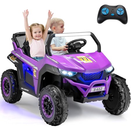 OLAKIDS 2 Seater Kids Ride On UTV, 12V Electric Truck Car with Remote Control, Battery Powered Vehicle with Music, 4 Wheels Suspension, Bluetooth, MP3, USB, FM, Horn (Purple)