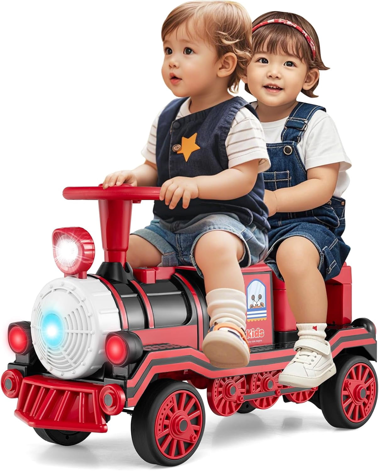 OLAKIDS 2-Seater Kids Ride on Train Trackless, 12V Battery Powered ...