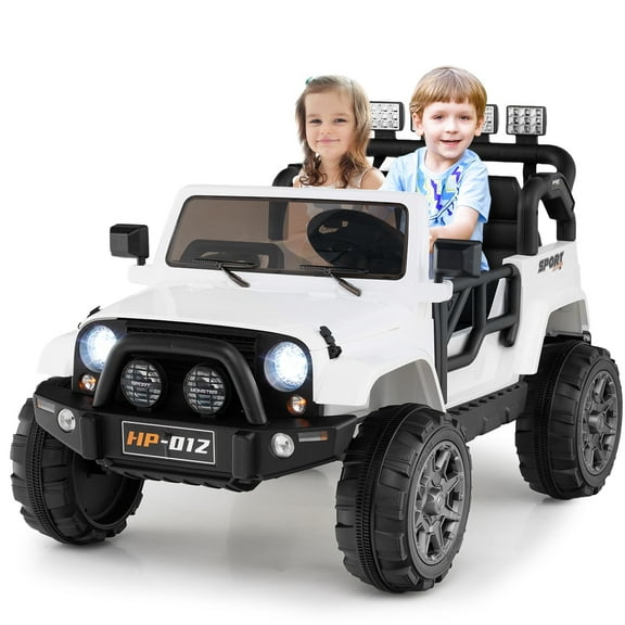 OLAKIDS 2 Seater Ride on Truck, 12V Battery Powered Electric Vehicle for Kids with Remote Control, Power Display, LED Lights, Story, Suspension System, MP3, Ride on Toy for 3  Boys Girls