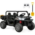 thumbnail image 1 of OLAKIDS 2 Seater Ride On UTV, 12V Kids Electric Vehicle Dump Truck with Remote Control, Dump Bed and Extra Shovel, Toddlers Battery Powered Car with Music, USB, AUX, Rocking Function (Black), 1 of 10