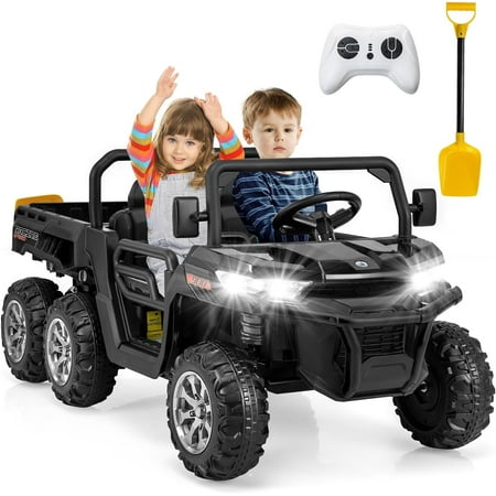 OLAKIDS 24V 2 Seater Ride on Dump Truck, 4WD 6x6 Battery Powered Kids UTV with Remote Control, 4 x 90w Engine, Electric Dump Bed, Spring Suspension, Ride on Toys for Big Kids