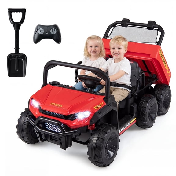 OLAKIDS 24V 2 Seater Ride on Dump Truck, 4WD Battery Powered Kids UTV with Remote Control, Electric Dump Bed, Spring Suspension, Ride on Toys for Big Kids