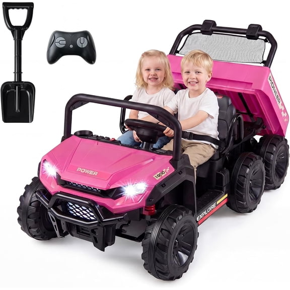 OLAKIDS 24V 2 Seater Ride on Dump Truck, 4WD Battery Powered Kids UTV with Remote Control, Electric Dump Bed, Spring Suspension, Ride on Toys for Big Kids