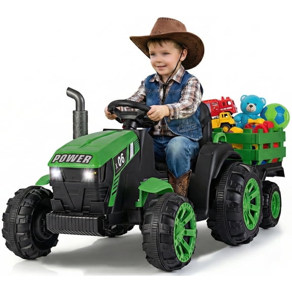 OLAKIDS 24V 9AH Ride on Tractor with Detachable Trailer, 2 x 550W Motors, Remote Control for Toddler
