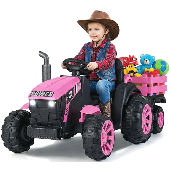 OLAKIDS 24V 9AH Ride on Tractor with Detachable Trailer, 2 x 550W Motors, Remote Control for Toddler