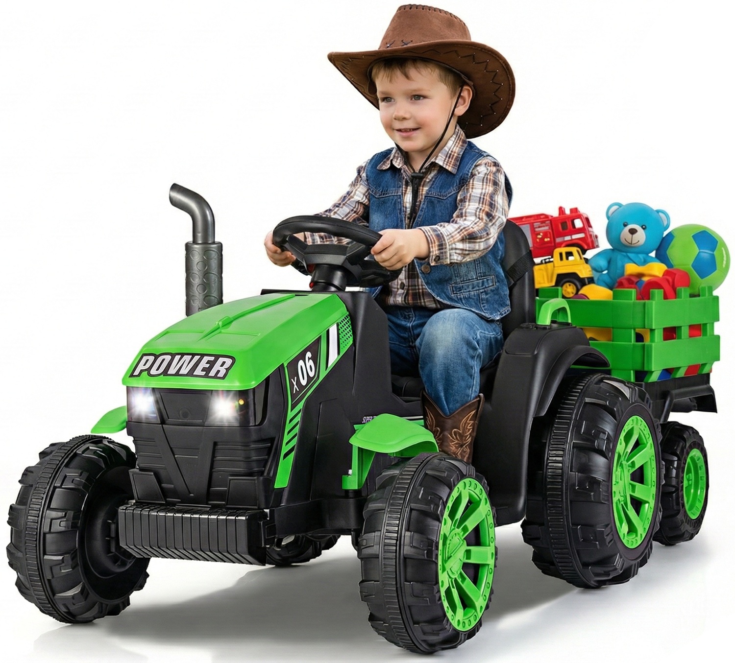 OLAKIDS 24V 9AH Ride on Tractor with Detachable Trailer, 2 x 550W ...