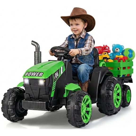 OLAKIDS 24V 9AH Ride on Tractor with Detachable Trailer, 2 x 550W Motors, Remote Control for Toddler