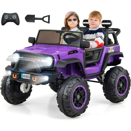 OLAKIDS 24V Ride on Car, 4WD/2WD Switchable 2 Seater Electric Vehicle Truck Jeep with Remote Control, Music, USB, MP3, Battery Powered Toy for 3+ Kids Toddler Boys Girls