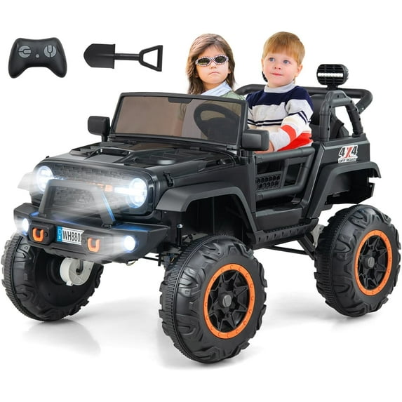 OLAKIDS 24V Ride on Car, 4WD/2WD Switchable 2 Seater Electric Vehicle Truck Jeep with Remote Control, Music, USB, MP3, Battery Powered Toy for 3+ Kids Toddler Boys Girls