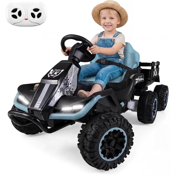 OLAKIDS 24V Ride On Toys for Big Kids Aged 3+ with Detachable Trailer, Remote Control, Widened Seat, Safety Belt, Bluetooth, Horn, LED Lights & Music