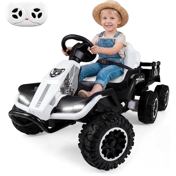 OLAKIDS 24V Ride On Toys for Big Kids Aged 3+ with Detachable Trailer, Remote Control, Widened Seat, Safety Belt, Bluetooth, Horn, LED Lights & Music