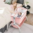thumbnail image 1 of OLAKIDS 3 in 1 Baby Bassinet, Folding Bedside Sleeper Crib with Mattress Pad, Height Angle Adjustable, Portable Rocking Cradle with Wheels Storage Basket Travel Bag for Infant Newborn (Pink), 1 of 9