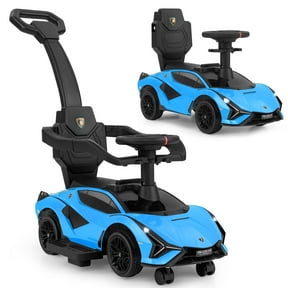 OLAKIDS 3 in 1 Ride on Push Car, Licensed Lamborghini Stroller Sliding Walking Car with Push Handle, Music, USB, Headlight, Under Seat Storage, Kids Foot-to-Floor Toy for 18-60 Months