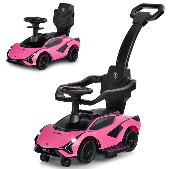 OLAKIDS 3 in 1 Ride on Push Car, Licensed Lamborghini Stroller Sliding Walking Car with Push Handle, Music, USB, Headlight, Under Seat Storage, Kids Foot-to-Floor Toy for 18-60 Months