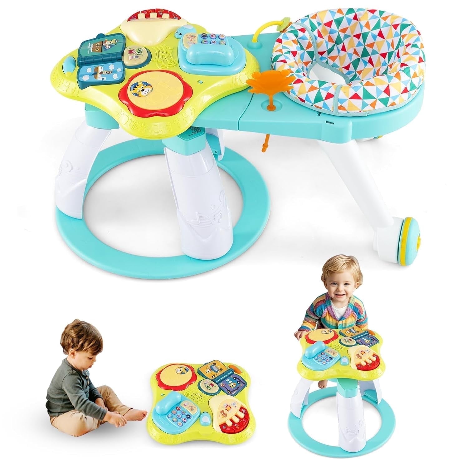 INFANS 3 in 1 Walk Around Baby Activity Center, Baby Walker with Play Table, Wheels, Detachable Seat Cushion, 3 Adjustable Heights, Learning Toys for Boys Girls Aged 6-36 Months