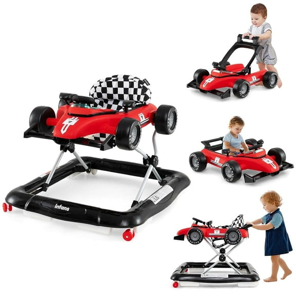 OLAKIDS 4 in 1 Baby Walker, Foldable Toddler Activity Center with Adjustable Height, Padded Seat, Music, Light, Removable Toy Tray, Push Walker for Girls Boys Aged 6-18 Months