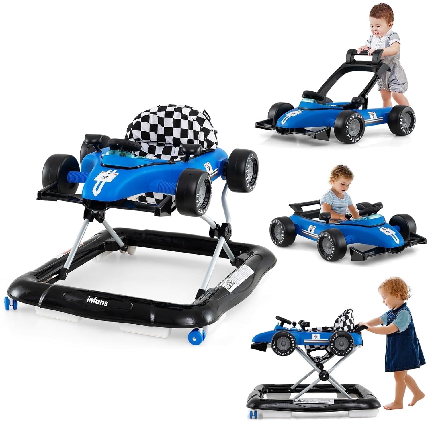 Walmart Black Friday Deals 2025 OLAKIDS 4 in 1 Baby Walker, Foldable Toddler Activity Center with Adjustable Height, Padded Seat, Music, Light, Removable Toy Tray, Push Walker for Girls Boys Aged 6-18 Months