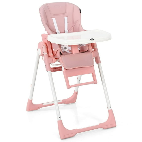 OLAKIDS 4 in 1 High Chair–Booster Seat, Convertible Highchair w/Adjustable Height and Recline,Removable Tray,DetachableCushion, Installation-Free,Simple Fold for Baby, Infant& Toddler (Pink)