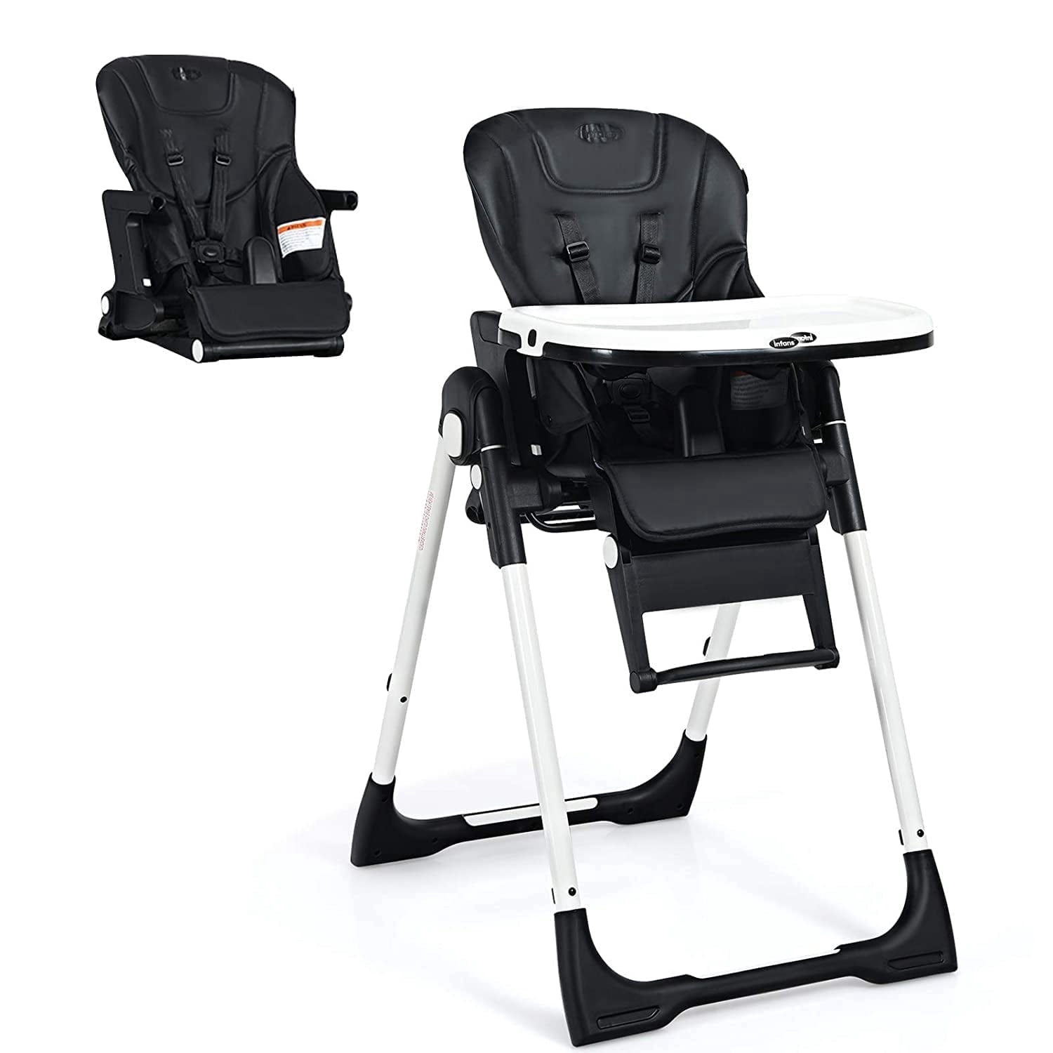 INFANS 4 in 1 High Chair–Booster Seat, Convertible Highchair w/Adjustable Height, Removable Tray, Detachable Cushion, Installation-Free, Simple Fold for Baby, Infant & Toddler, Black