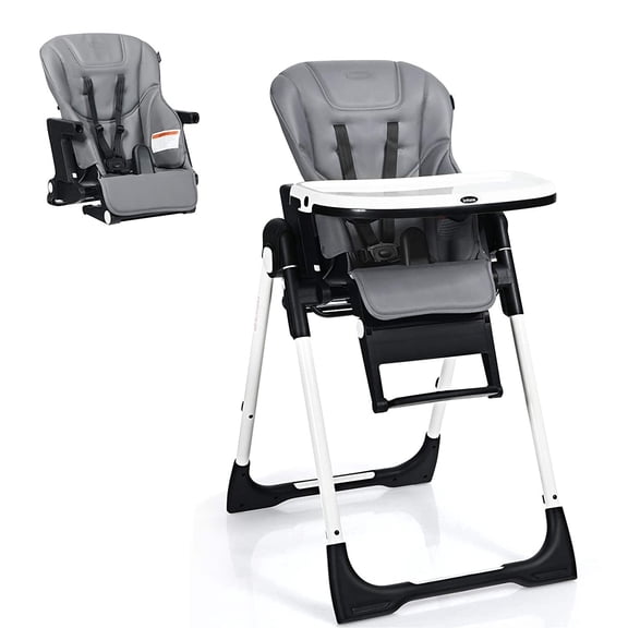 INFANS 4 in 1 High Chair–Booster Seat, Convertible Highchair w/Adjustable Height, Removable Tray, Detachable Cushion, Installation-Free, Simple Fold for Baby, Infant & Toddler, Gray