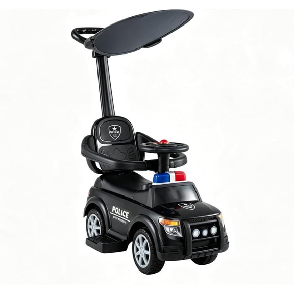 OLAKIDS 4 in 1 Push Car for Toddlers, Kids Ride on Toys Outdoor with Handle, Adjustable Canopy, Headlights, Siren, Music, Horn, Storage for Boys Girls 1-3, Blue