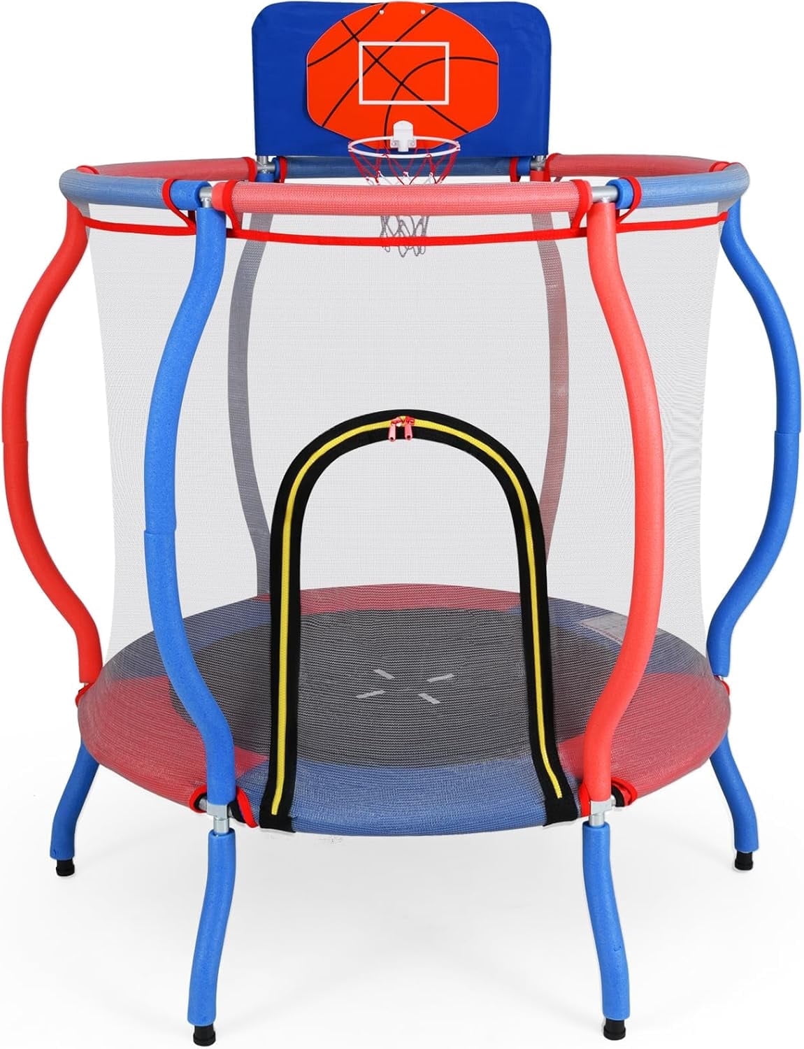 OLAKIDS 48" Trampoline for Kids, Outdoor Indoor Toddler Trampoline with Safety Enclosure Net Basketball Hoop Anti-Slip Foot Pads Zippered Door, Baby Recreational Trampolines Gift for Backyard