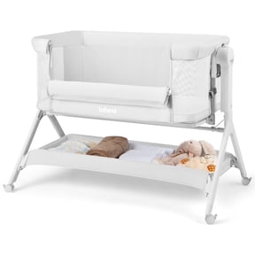 INFANS 5 in 1 Baby Bassinet, Upgraded Flat Rocking Bedside Sleeper with Wheels, Storage Basket, Travel Bag, Mosquito Net, Height Adjustable, Portable All Mesh Crib for Newborn/Infant