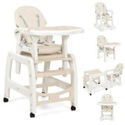 OLAKIDS 5 in 1 Baby High Chair, Convertible Toddler Table Chair Set, Rocking Chair, Multi-Function Seat with Lockable Universal Wheels, Adjustable Seat Back, Removable Trays