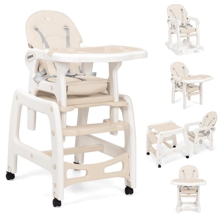 OLAKIDS 5 in 1 Baby High Chair, Convertible Toddler Table Chair Set, Rocking Chair, Multi-Function Seat with Lockable Universal Wheels, Adjustable Seat Back, Removable Trays