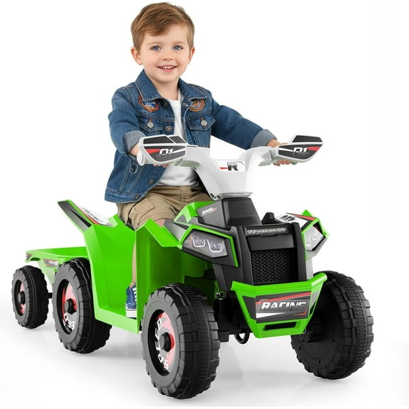 OLAKIDS 6V Kids ATV with Removable Trailer, Forward Backward Function, Widened & Wear-Resistant Wheels, Ride On Toy for Toddlers