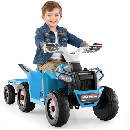 OLAKIDS 6V Kids ATV with Removable Trailer, Forward Backward Function, Widened & Wear-Resistant Wheels, Ride On Toy for Toddlers