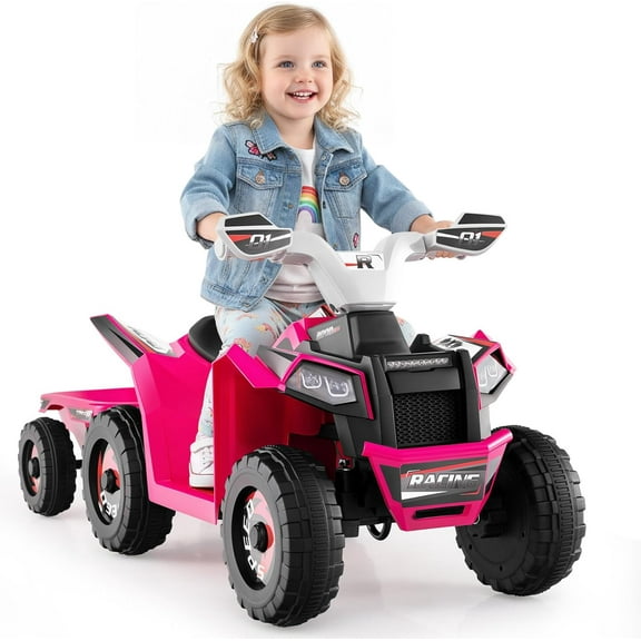 OLAKIDS 6V Kids ATV with Removable Trailer, Forward Backward Function, Widened & Wear-Resistant Wheels, Ride On Toy for Toddlers