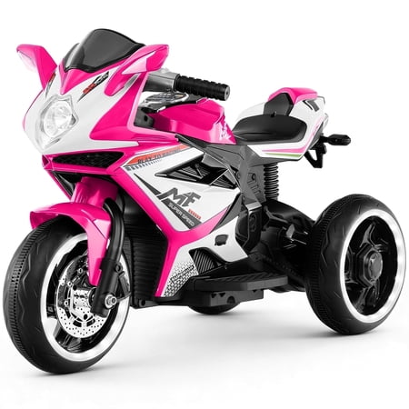 OLAKIDS 6V Kids Motorcycle with Forward & Reverse Switch, Headlight, Wheel Lights, Horn, Music, USB Port, 3-Wheel Ride on Toy for Toddler Aged 3+