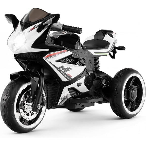 OLAKIDS 6V Kids Motorcycle with Forward & Reverse Switch, Headlight, Wheel Lights, Horn, Music, USB Port, 3-Wheel Ride on Toy for Toddler Aged 3 