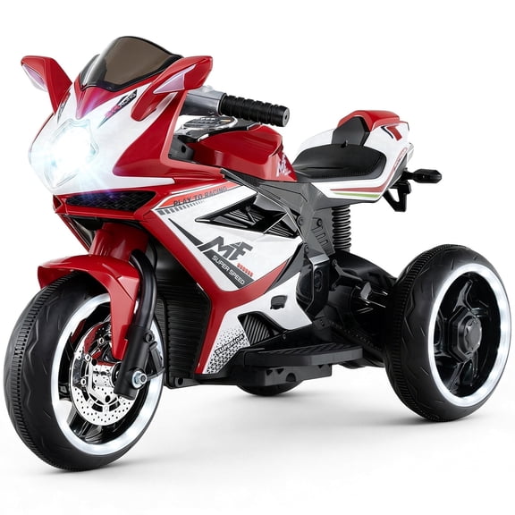 OLAKIDS 6V Kids Motorcycle with Forward & Reverse Switch, Headlight, Wheel Lights, Horn, Music, USB Port, 3-Wheel Ride on Toy for Toddler Aged 3+