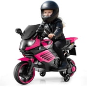 OLAKIDS 6V Kids Motorcycle with Training Wheels, Horn, Music, Headlight for Boys Girls Aged 3+ Years