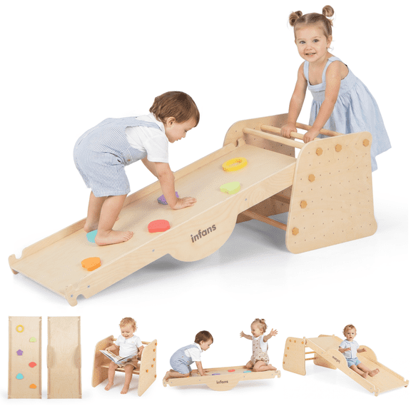OLAKIDS 7 in 1 Climbing Toys for Toddlers, Upgrade Wooden Montessori Cube Climber Set with Reversible Ramp Slide Ladder Seesaw, Indoor Pikler Climb Activity Jungle Gym Present for Kids Age 3 