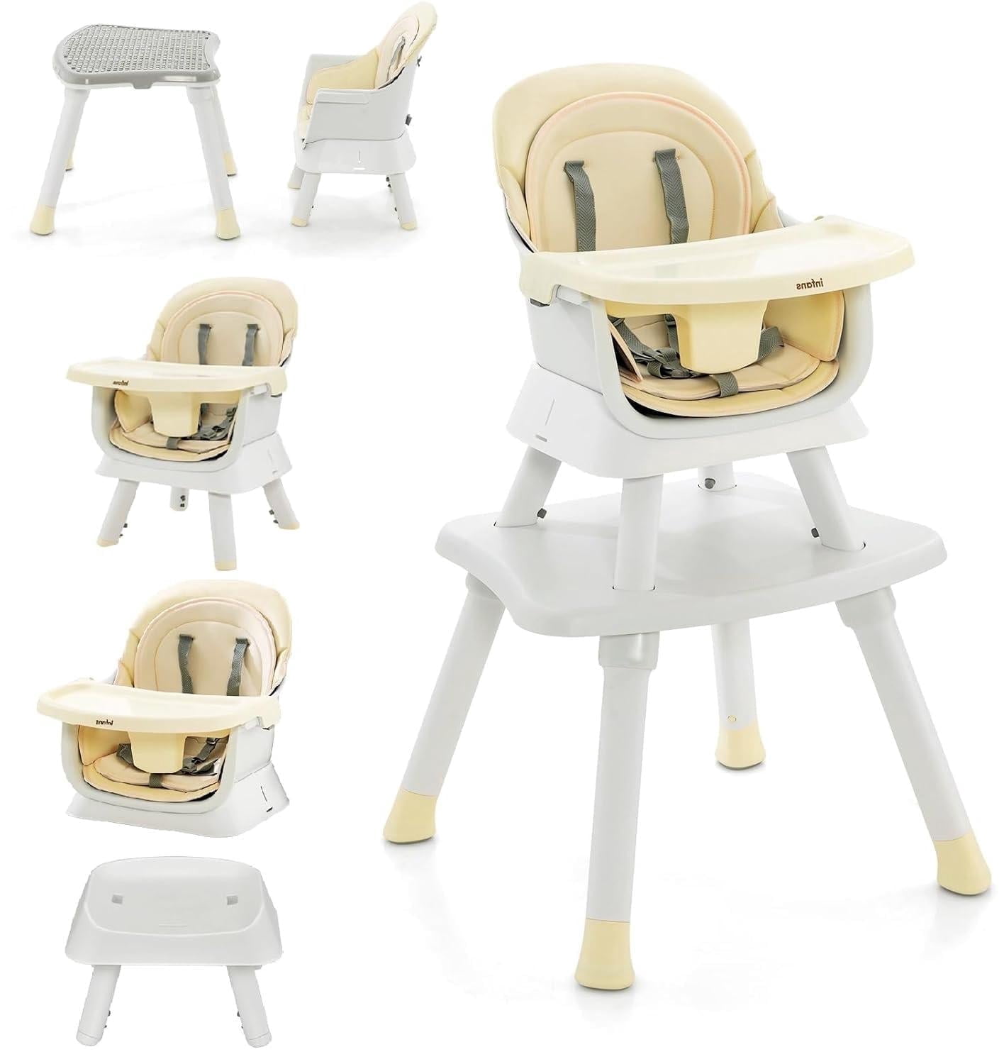 INFANS 8 in 1 Baby High Chair, Convertible Highchair for Babies and Toddlers, Infant Dining Booster Seat, Building Block Table, Kids Stool Table Chair Set with Removable Tray