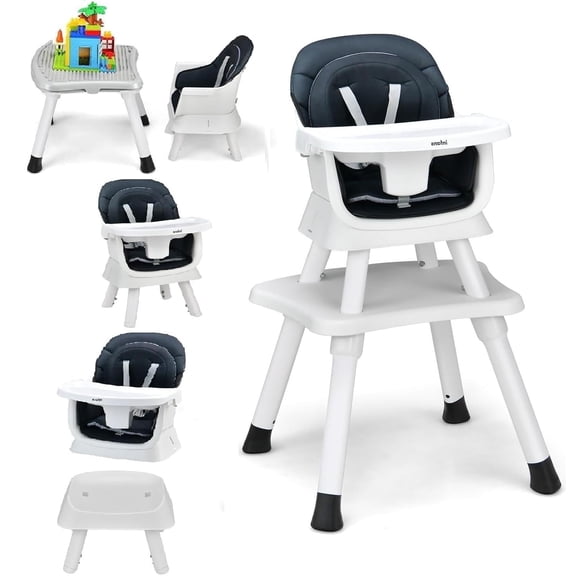INFANS 8 in 1 Baby High Chair, Convertible Highchair for Babies and Toddlers, Infant Dining Booster Seat, Building Block Table, Kids Stool Table Chair Set with Removable Tray (Black)