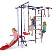 OLAKIDS 8 in 1 Swedish Ladder, Kids Indoor Outdoor Jungle Gym Playground with Monkey Bars, Swing Slide, Climbing Net, Ladders, Pull-Up Rings for Toddlers Adults