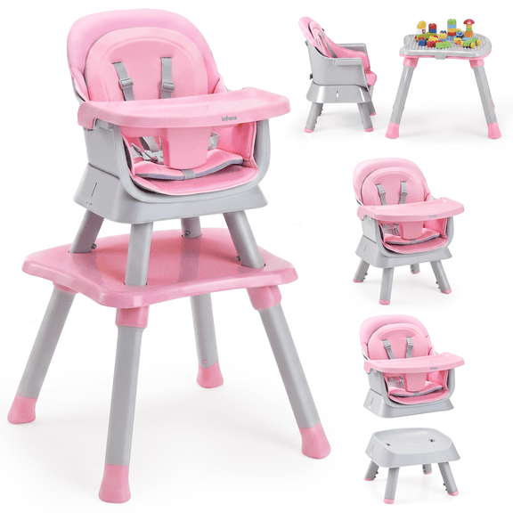 OLAKIDS 8-in-1 Convertible Baby High Chair, Multi-Function Feeding Chair, Booster Seat, Building Block Table & Kids Stool Set with Removable Tray, Pink