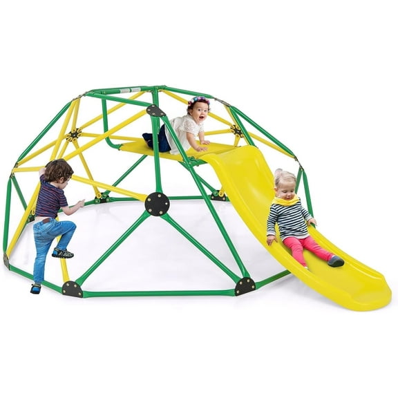 OLAKIDS 8FT Climbing Dome with Slide, Kids Outdoor Toys Jungle Gym Geodesic Climber, Steel Frame, 8FT Climb Structure Backyard Playground Center Equipment for Toddlers 3-8