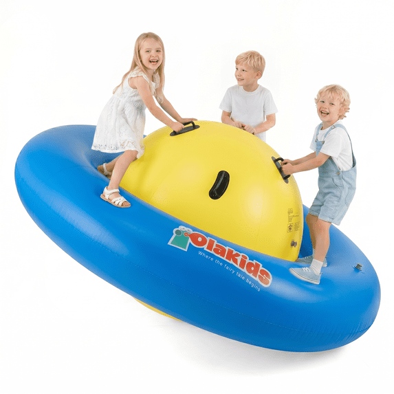 OLAKIDS 8FT Inflatable Dome Rocker Bouncer, Outdoor Kids Giant Roll and Play Seesaw Rocker with 6 Secure Handles, Max Weight 250 LBS, Toddlers Climbing Game Toy Backyard Play Center Equipment
