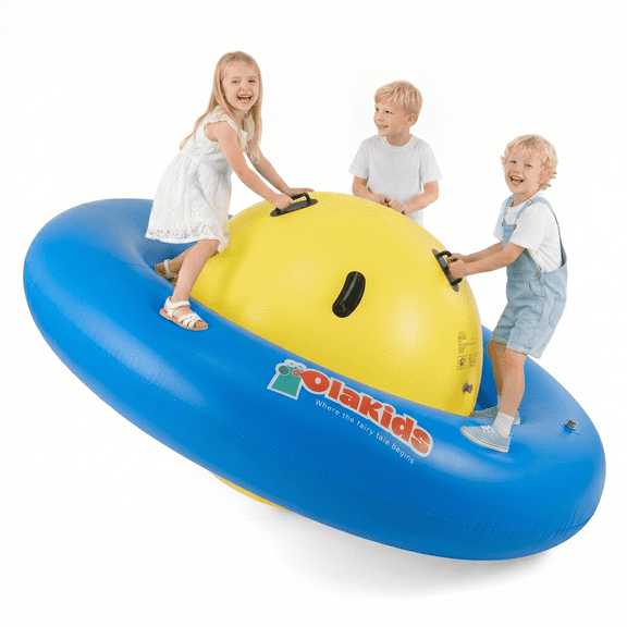 OLAKIDS 8FT Inflatable Dome Rocker Bouncer, Outdoor Kids Giant Roll and Play Seesaw Rocker with 6 Secure Handles, Max Weight 250 LBS, Toddlers Climbing Game Toy Backyard Play Center Equipment