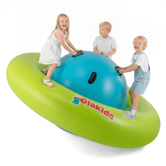OLAKIDS 8FT Inflatable Dome Rocker Bouncer, Outdoor Kids Giant Roll and Play Seesaw Rocker with 6 Secure Handles, Max Weight 250 LBS, Toddlers Climbing Toy Backyard Play Center Equipment