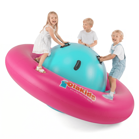 OLAKIDS 8FT Inflatable Dome Rocker Bouncer, Outdoor Kids Giant Roll and Play Seesaw Rocker with 6 Secure Handles, Max Weight 250 LBS, Toddlers Climbing Toy Backyard Play Center Equipment