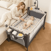 INFANS 5 in 1 Baby Bassinet with Playard, Larger Size Bedside Sleeper, Diaper Changer, Mattress for Newborn Toddlers