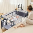 thumbnail image 1 of OLAKIDS 5 in 1 Portable Playard, Larger Size Baby Bassinet Bedside Sleeper, Diaper Changer, Mattress, Carry Bag, Music Box & Hanging Toys, Foldable Bedside Crib for Newborn Toddlers, 1 of 10